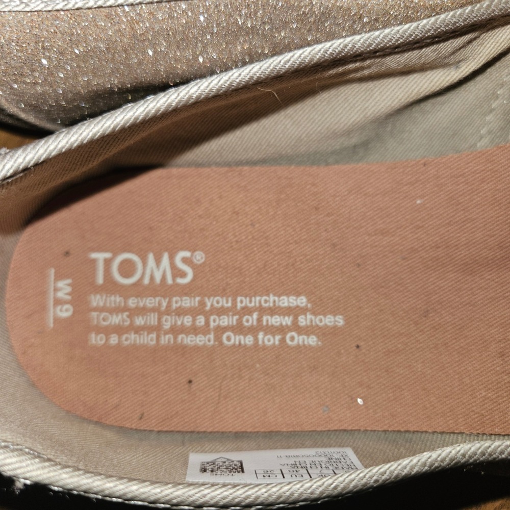 TOMS Womens Classic Alpargata Champagne Gold Glitter Slip On Flats Shoes Size 9 - Picture 5 of 5